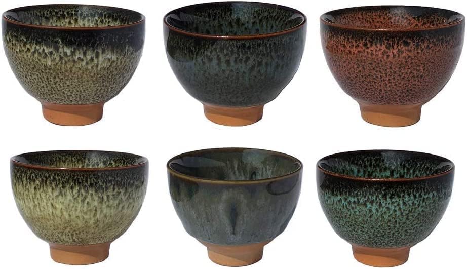 Better-Love 6PCS Handmade Ceramic Espresso/Tea/Sake Cup Gift Set (2.5oz) - 6 Colors, Chinese Pottery Teacups & Japanese Style Cups