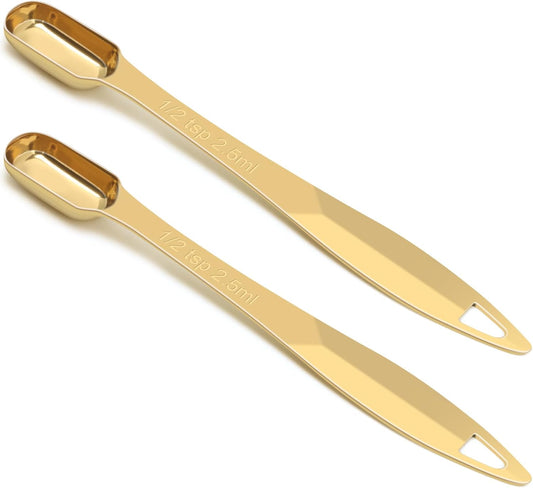2 Pcs 1/2 Teaspoon(2.5 mL | 1/2 Tsp | 1/6 Tbsp | 2.5 cc | 1/16 oz) Stainless Steel Single Measuring Spoon, Long Handle Metal Measuring Spoon, Kitchen Gadgets for Cooking & Baking(Gold)