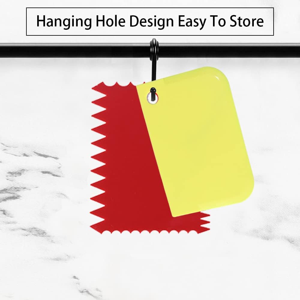 Cake Scraper Cake Decorating Comb,Cake Scraper Smoother,Flexible Plastic Dough Scraper For Bread Making,Reusable Pastry Pizza Dough Cutter Tool For Baking Cake Edge Stripe Decorating(6Pcs,Red,Yellow)