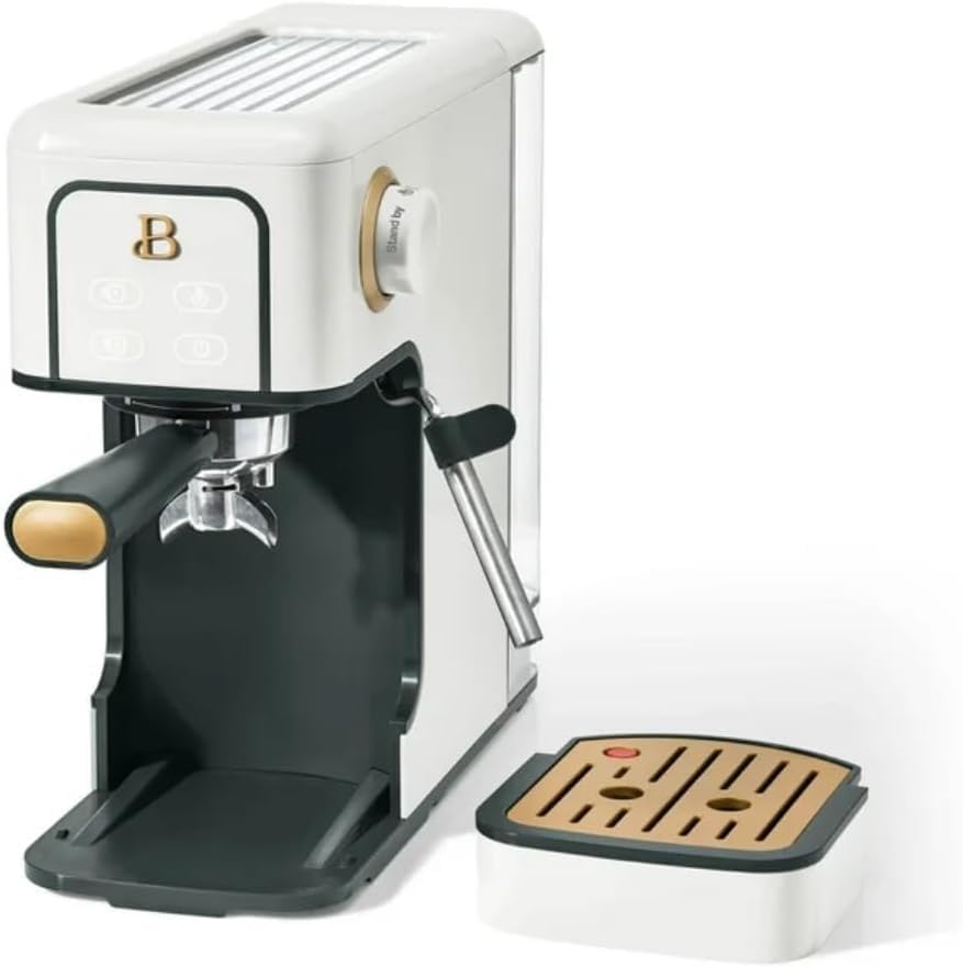 Beautiful Slim Espresso Maker by Drew Barrymore – 20‑Bar Pressure, Dual‑Spout 52 mm Portafilter, 50 oz Removable Tank, 2‑in‑1 Steam Wand & Touch Controls (White Icing)