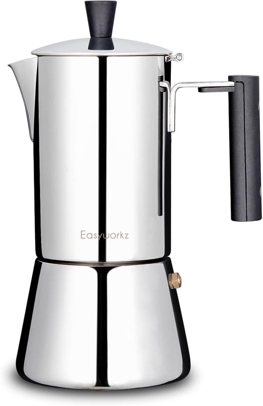 Easyworkz Pedro Stovetop Espresso Maker 6Cup 300ml Stainless Steel Italian Coffee Machine Maker Moka Pot Induction Espresso Pot