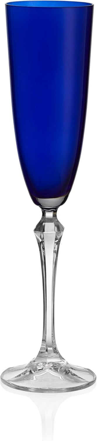 Barski Champagne Flute Glasses - Set of 4 - Assorted Colored Cup with Clear Stem - Each Glass is 7 oz., for Prosecco, Sparkling Wine, Mimosas, Cocktails, Weddings Anniversaries - Made in Europe