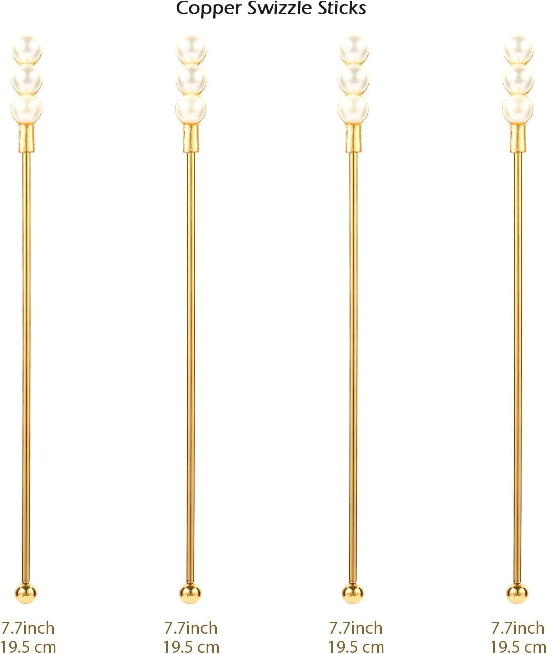 Exquisite Gold Pearl Stainless Steel Coffee Beverage Stirrers Stir Cocktail Drink Swizzle Stick for Wendding Party Value Pack, Hostess Gifts Set of 4, 7.5 Inches Long