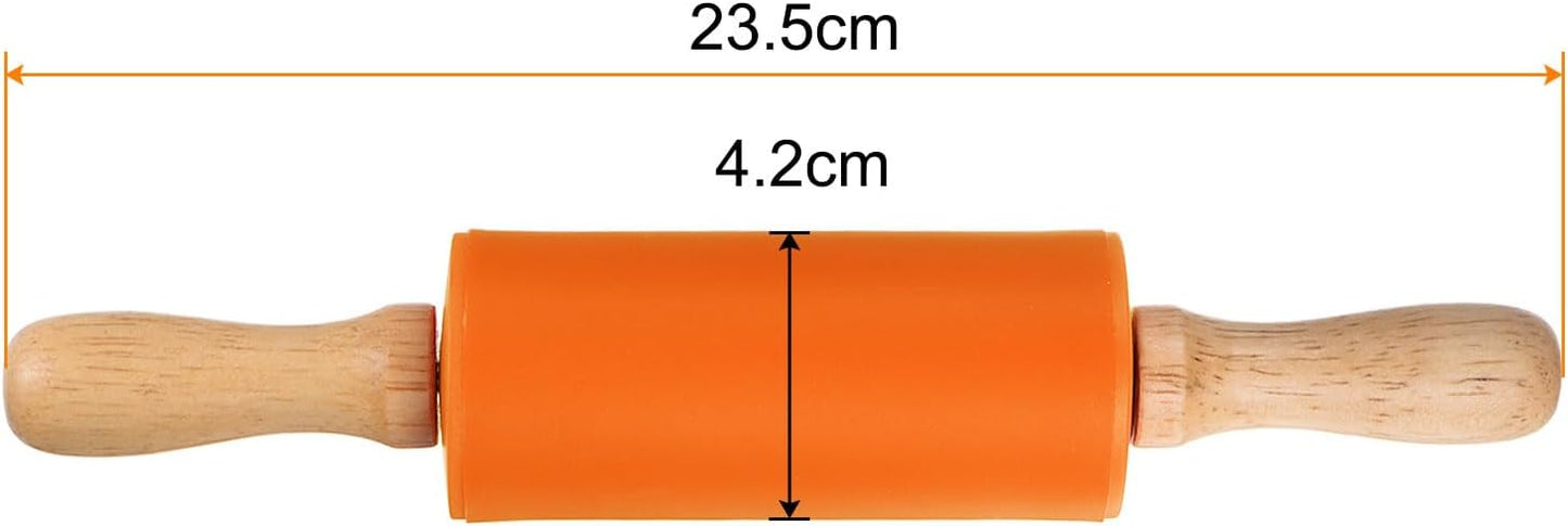 HARFINGTON Silicone Rolling Pins for Baking 9 Inch Wooden Handle Non Stick Rolling Pin Small Roller Playdough Rolling Pins for Dough Pizza Pastry Fondant Kitchen, Orange