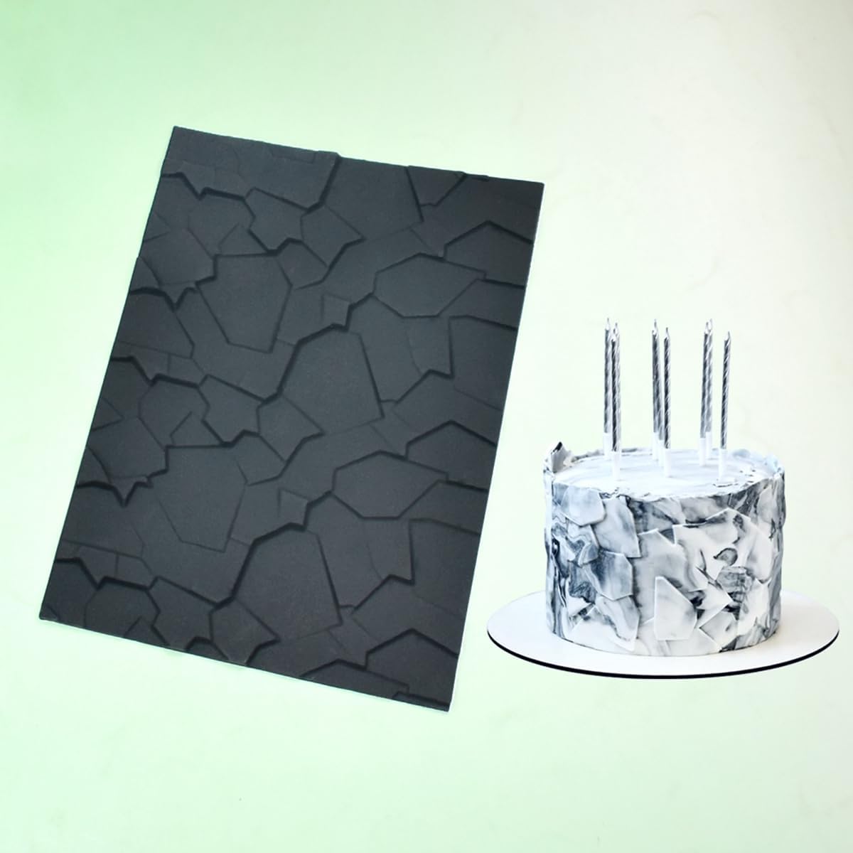 mostsom Fondant Silicone Mold for Cake Decoration Cake Border Stone Patter Impression Mat Fondant Embossing Stencil for DIY Cookies, Cupcakes, Chocolate, Clay – Reusable, Flexible (E_ Stone Patter)