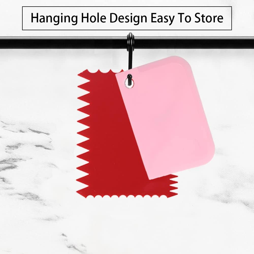 Cake Scraper Cake Decorating Comb,Cake Scraper Smoother,Flexible Plastic Dough Scraper For Bread Making,Reusable Pastry Pizza Dough Cutter Tool For Baking Cake Edge Stripe Decorating(6Pcs,Red,Pink)