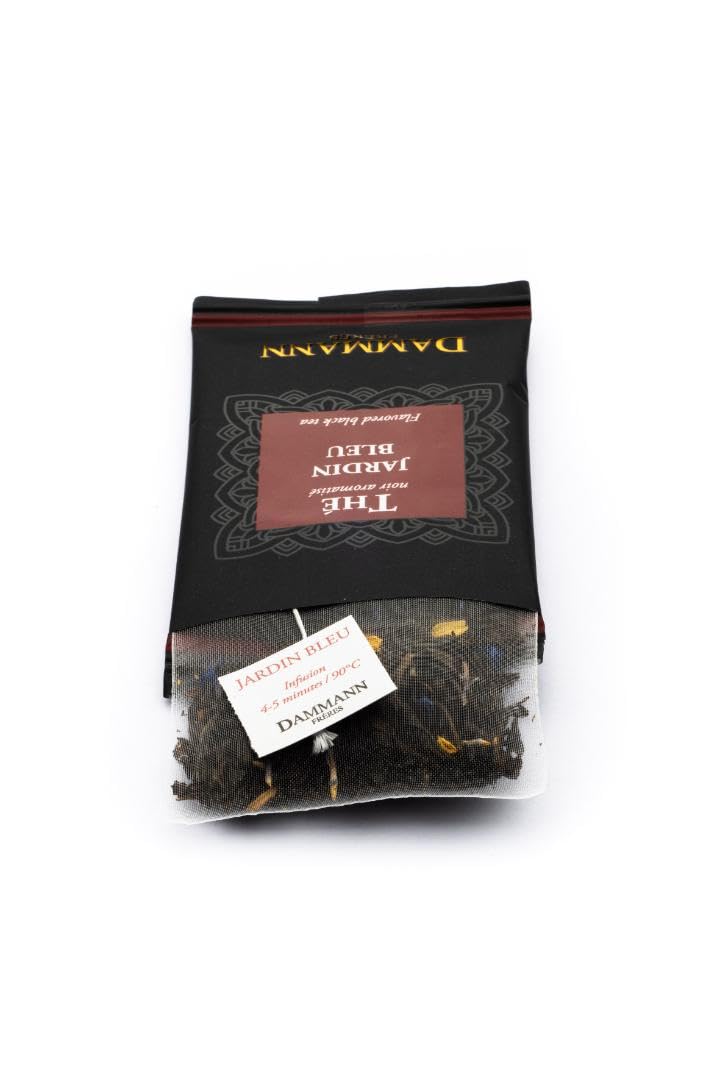 Dammann Freres Sachets, Jardin Bleu Tea Bags, Premium Gourmet French Black Tea, Blend Strawberry, Rhubarb Flavors, Individually Wrapped, 24 Count (Single Pack)