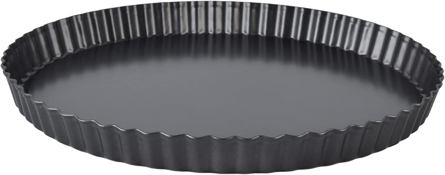Fluted Tart Pan with Removable Bottom, Carbon Steel Round Tart Pan, Deep Baking Dish Pie Plate for Cakes Pies ([Thickened] 11-inch live bottom pie plate)