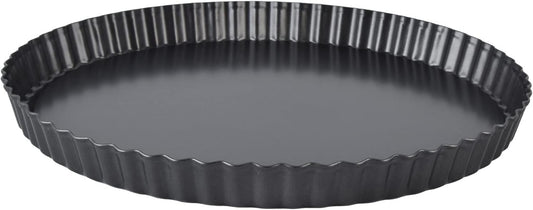Fluted Tart Pan with Removable Bottom, Carbon Steel Round Tart Pan, Deep Baking Dish Pie Plate for Cakes Pies ([Thickened] 12-inch live bottom pie plate)