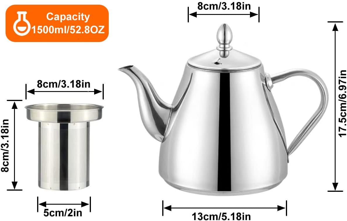 SANQIAHOME Stainless Steel Teapot with Infuser 1500ml