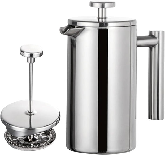 French Press Coffee Maker,Stainless Steel Double Wall Insulated Coffee Press 34 oz,4-8 Cups, Portable Hot Cold Brew Teapot Cafetera for Coffee Bar Accessories Kitchen Camping (White,34oz)
