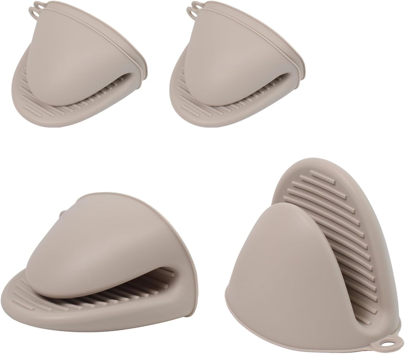 Silicone Oven Mitts Heat Resistant 3 Pair Mini Pot Pinch Grip- ChufanMomsil Short Cute Pot Holders Sets for Kitchen, Air Fryer, Baking, Small Silicone Rubber Oven Gloves Mittens, Khaki