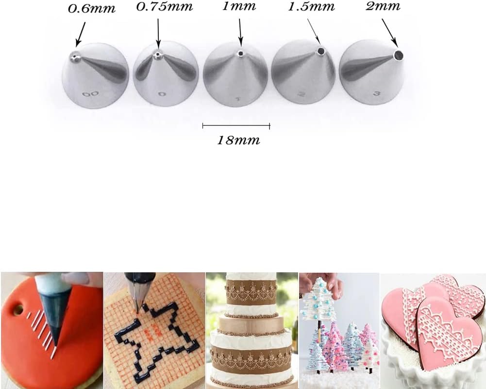 Small Round Piping Tips Set,Icing Piping Nozzles Frosting Tips for Pastry,Writing,Cake Cupcake Cookie Decorating,5 Pcs