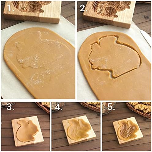 Wooden Cookie Biscuit Mold, 3D Baking Mold, Embossing Craft Decorating Baking Tool, Suitable for Halloween Thanksgiving Christmas Kitchen DIY (Squirrel 10 * 10 * 2)