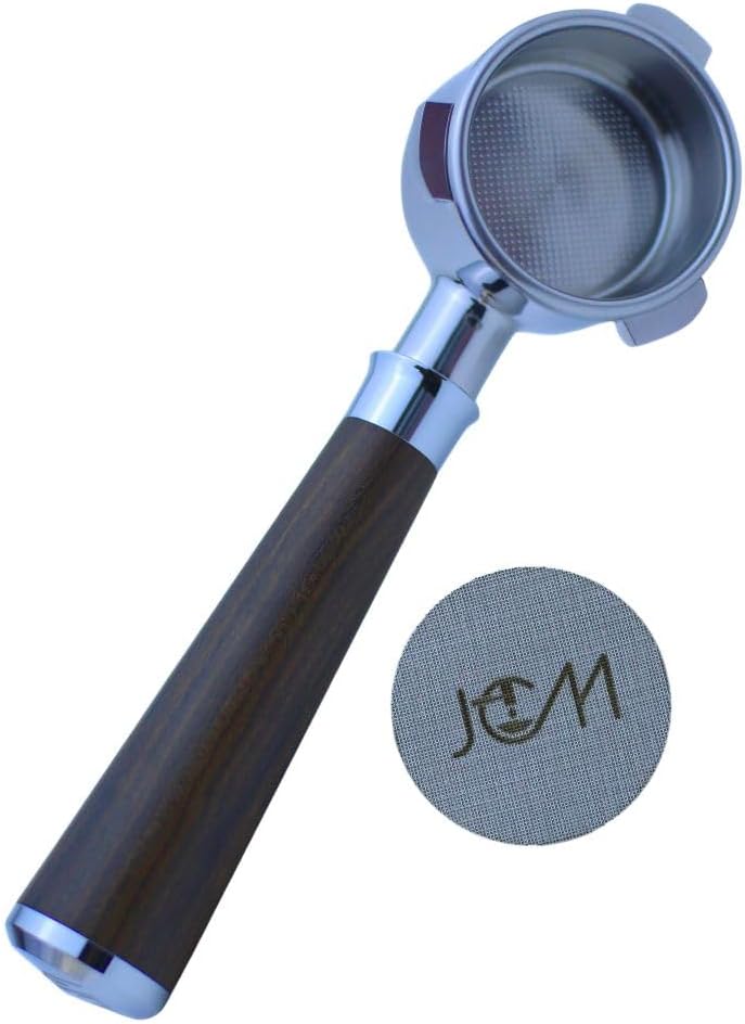 54mm Bottomless Portafilter 3 Ears Black Rosewood Handle Set– Fits Breville Barista Express, Bambino, Impress, Duo Temp Pro and Infuser – Includes 18g Filter Basket & 1.7mm Puck Screen