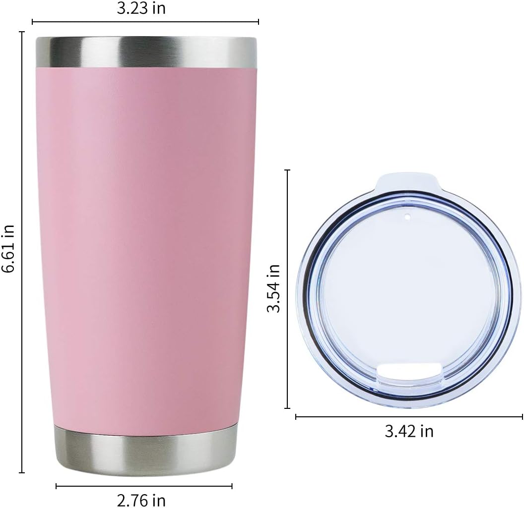 DOMICARE 20oz Stainless Steel Tumbler Bulk with Lid, Double Wall Vacuum Insulated Travel Mug, Powder Coated Coffee Cup, Pink, 1 Pack