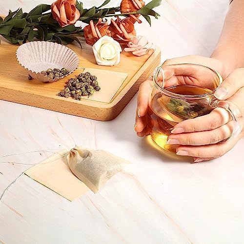 300Pcs Disposable Tea Bags for Loose Leaf Tea, Empty Tea Bags for Loose Tea, 100% Natural Wood Pulp Paper Material, Unbleached Tea Filter Bags with Drawstring