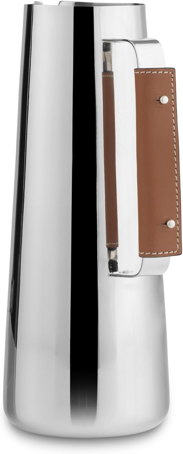 nambe Tahoe Water Pitcher | Stainless Steel Pitcher with Leather-wrapped Handle | Hot & Cold-Water Pitcher for Homemade Beverages, Juice, Iced Tea and Milk | 11 Inch