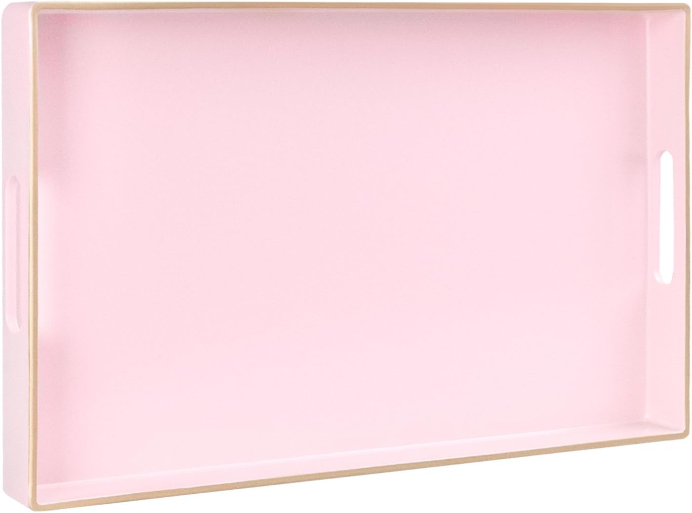 MAONAME Pink Serving Tray with Handles, Modern Decorative Tray for Coffee Table, Plastic Rectangular Tray for Ottoman, Bathroom, Decor, 15.8” x 10.2” x1.4