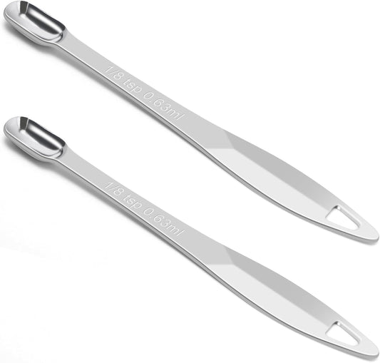 2 Pcs 1/8 Teaspoon (0.63 mL | 1/8 Tsp | 0.63 cc | 1/64 oz) Stainless Steel Single Measuring Spoon, Long Handle Metal Measuring Spoon, Kitchen Gadgets for Cooking & Baking