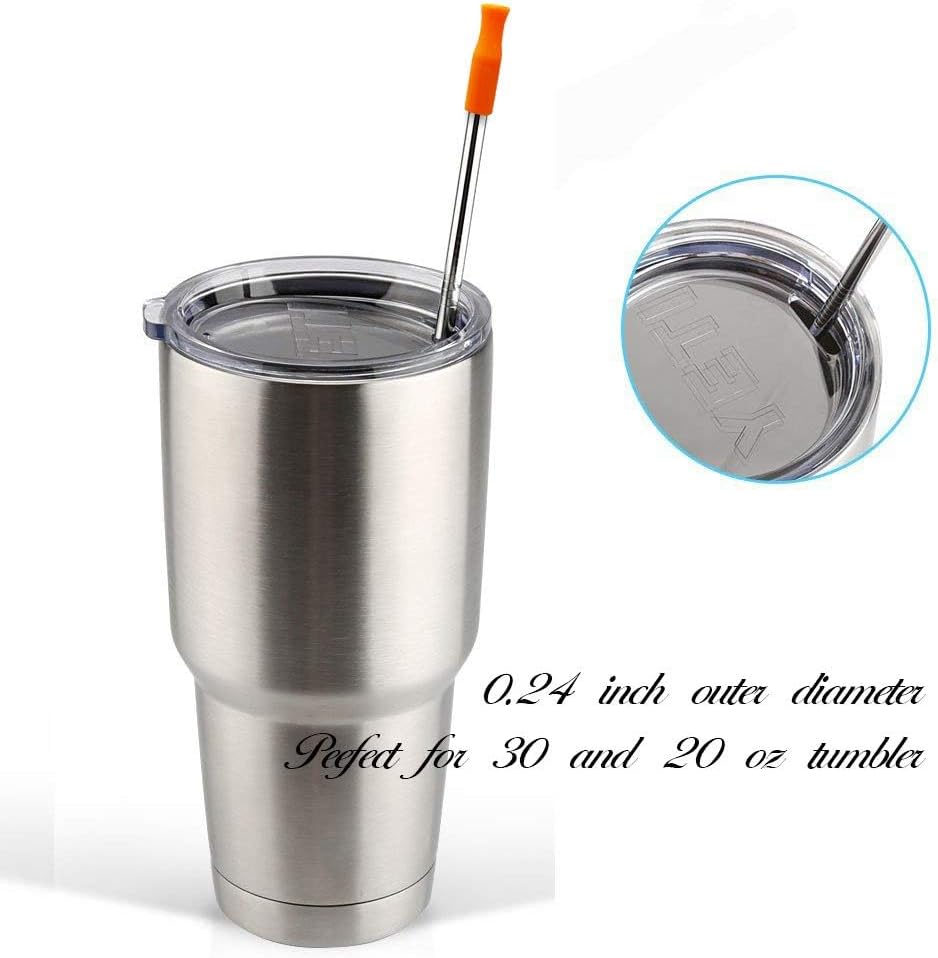 Stainless Steel Metal Straws with Silicone Tips Set of 10 Straight Reusable Drinking Straws for 20oz 30oz Tumblers (10.5'' L 0.24''Dia Staw + 2 Brushes)