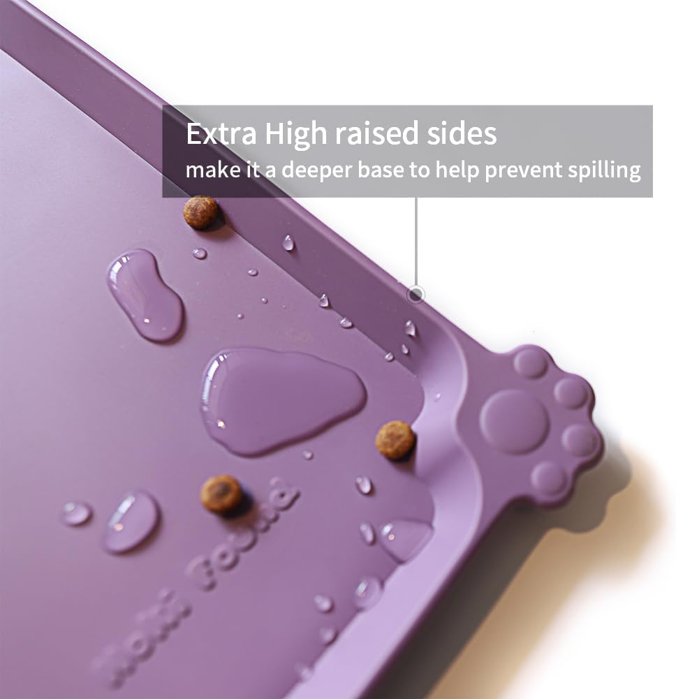 Hoki Found X-Large Silicone Pet Food Mats - Non-Slip Pet Dog Cat Bowl Placemats - Waterproof Food & Water Mats for Carpet - Amethyst
