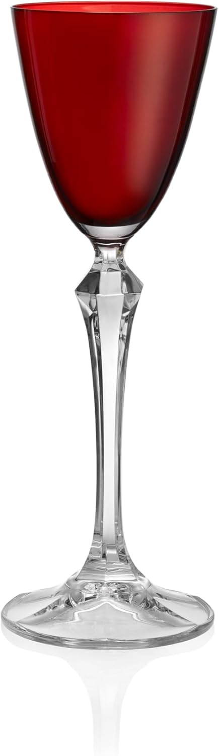 Barski Cordial Glass - Liquor Glass - Set of 4 - Ruby (Red) Colored Top - Clear Stem - Cordial Glasses - Sherry Glasses - Shot Glasses - 3 oz. - Made in Europe