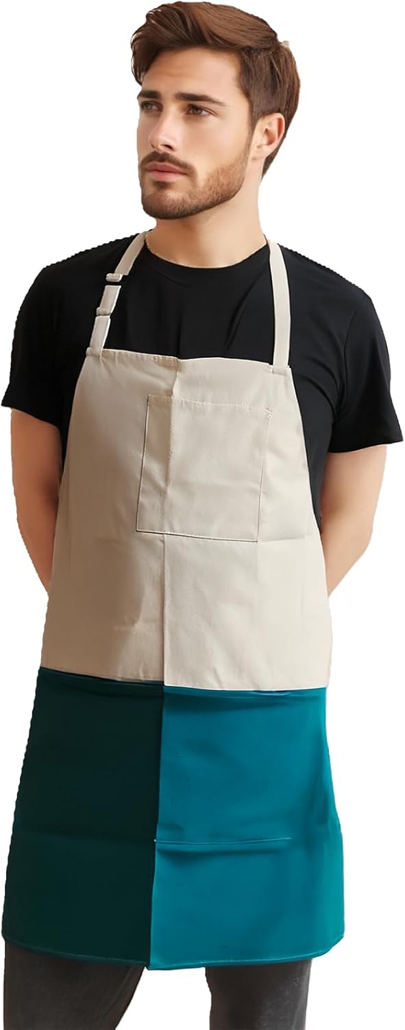 Chef Apron Unisex Two-Tone Professional Kitchen Bib Apron with 2 Pockets Cooking, Grilling, and Baking Gift
