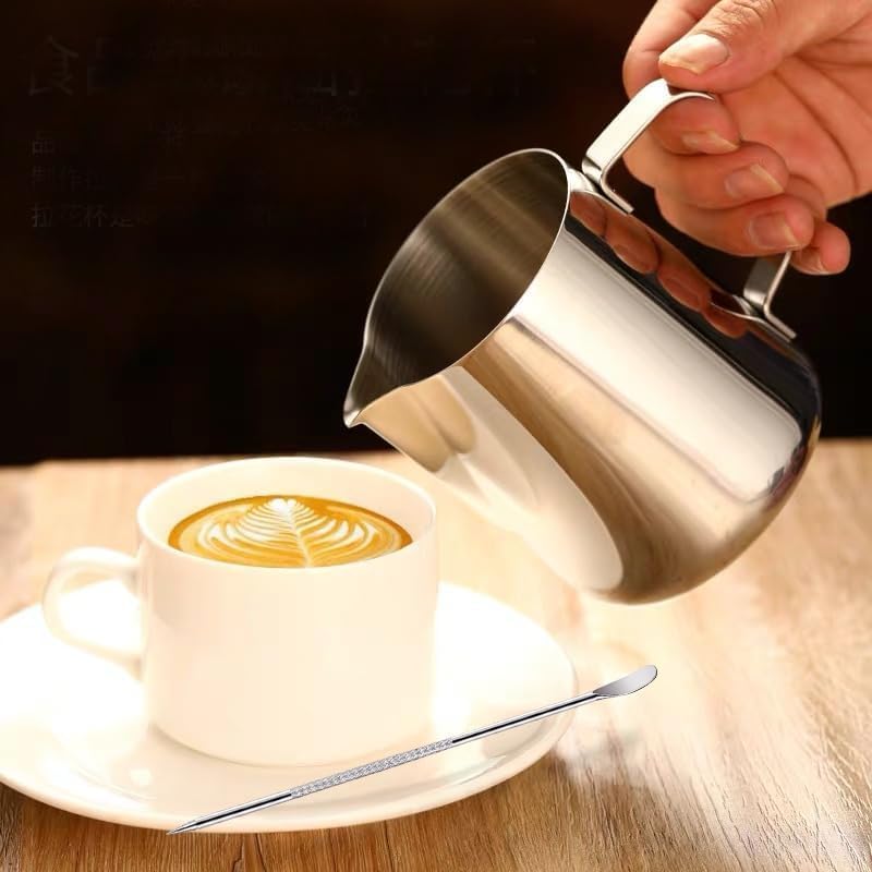 Milk Frothing Pitcher, 350ml/600ml (12oz/20oz) Milk Frother Cup Stainless Steel Jug Steaming Pitcher, Milk Coffee Cappuccino Latte Art Barista Steam Pitchers Milk Jug Cup with 2Pcs Decorating Pen