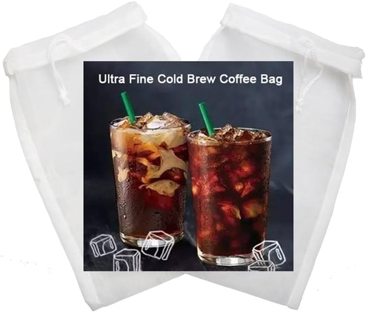 2 Pack Cold Brew Coffee Bag,120 Micro Food Grade Nylon Ultra Fine Mesh, 8.6x5 inch Reusable Cold Brew Coffee Filter with Seamless Bottom, Coffee Maker