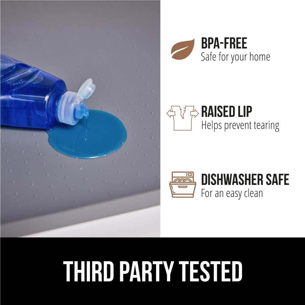 GORILLA GRIP Waterproof Silicone Under Sink Mat with Raised Lip for Kitchen and Bathroom, 46 x 22 in, Cabinet Shelf Liner Stay in Place Mats Dishwasher Safe Drawer Liner, Organizer Tray, Gray