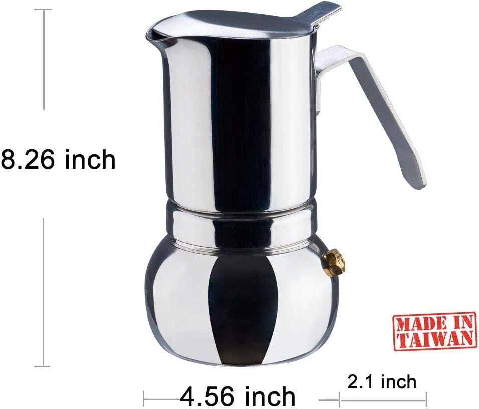 DÉBUT Stainless Steel Italian Espresso Coffee Maker Stovetop Moka Pot Greca Coffee Maker Latte Cappuccino Percolator, 8 Espresso Cup - 16.9 Oz