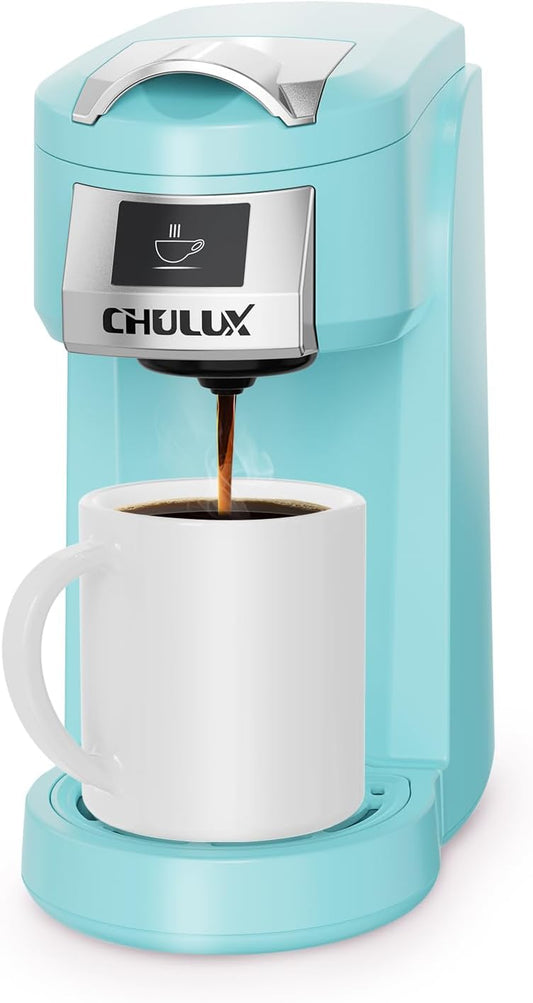 CHULUX Classic Single Serve Coffee Maker for K Cup, One Button Easy Coffee Machine for Office, RV, Travel and Dorm, Cyan