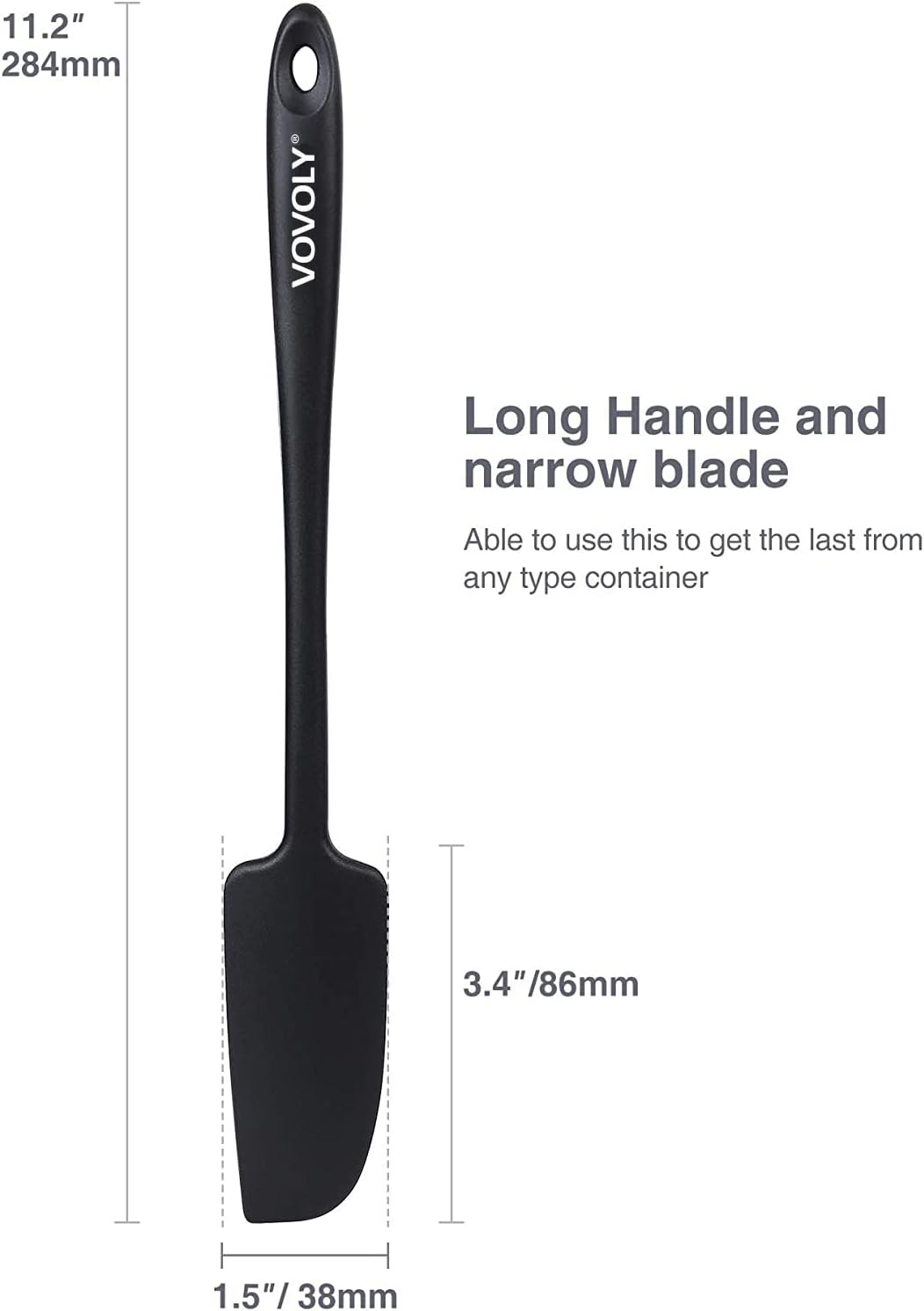 Silicone Jar Spatula, Small Rubber Scraper, Spatulas Silicone Heat Resistant, Seamless,Non StIck Cookware 11.2 Inch, Black.