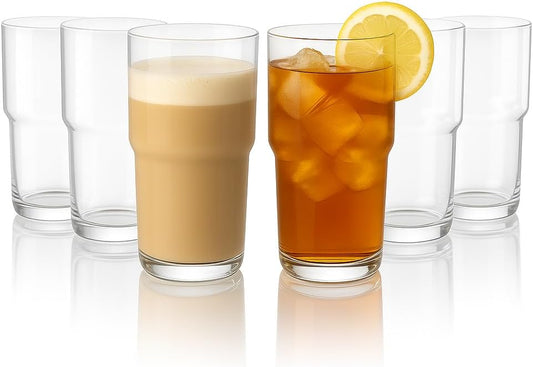 LEMONSODA Stackable Iced Coffee Glasses Set of 6, 48-15 and 21oz Drinking Glasses for Lattes, Tea, Coffee, and Water (21oz, Set of 6)
