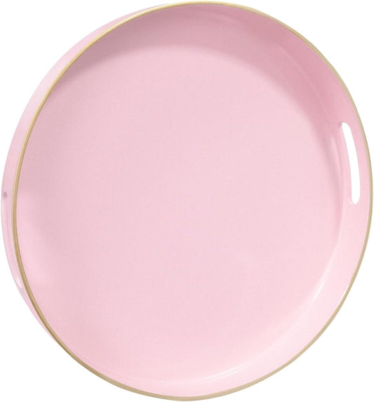 MAONAME 13" Round Tray, Pink Serving Tray with Handles, Modern Decorative Trays for Coffee Table, Plastic Ottoman Trays for Ottoman, Bathroom, Decor