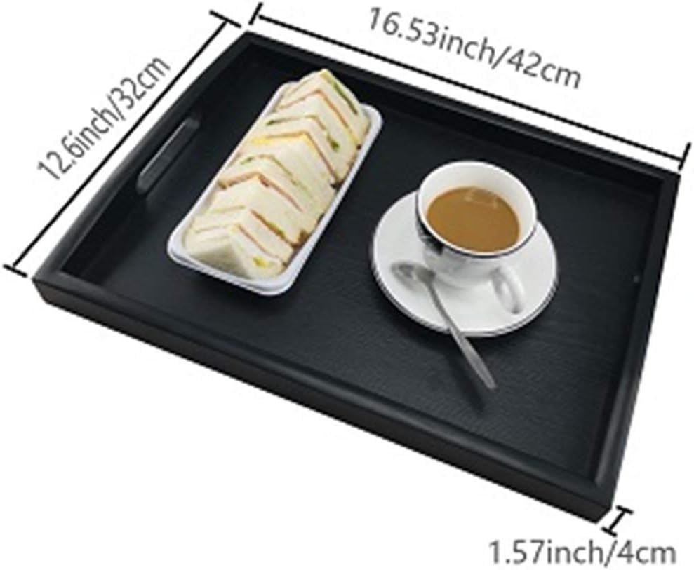 DILLMAN Serving Tray Large Black Wood Rectangle Food Tray Butler Tray Breakfast Tray with Handles (Medium)