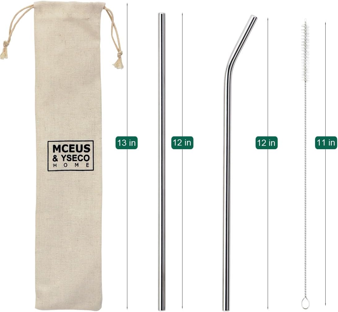 8 Pack Extra Long Metal Replacement Straws for Stanley 40oz Adventure Travel Tumbler, 304 Stainless Steel Reusable Drinking Straws with Clean Brush Compatible with Stanley Quencher 40oz Tall Tumbler