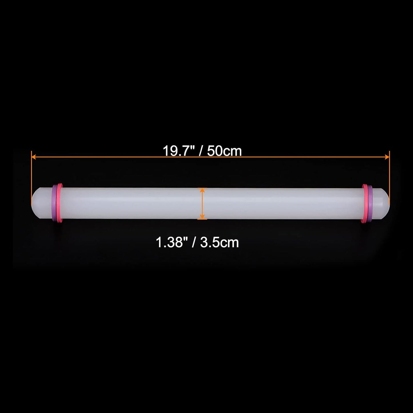 HARFINGTON Fondant Rolling Pin 20 Inch x 1.38 Inch Adjustable Guide Rings Non-Stick PP Plastic Fondant Roller Dough Roller Kitchen Decorating Tools for Cookie Pastry Pizza Clay