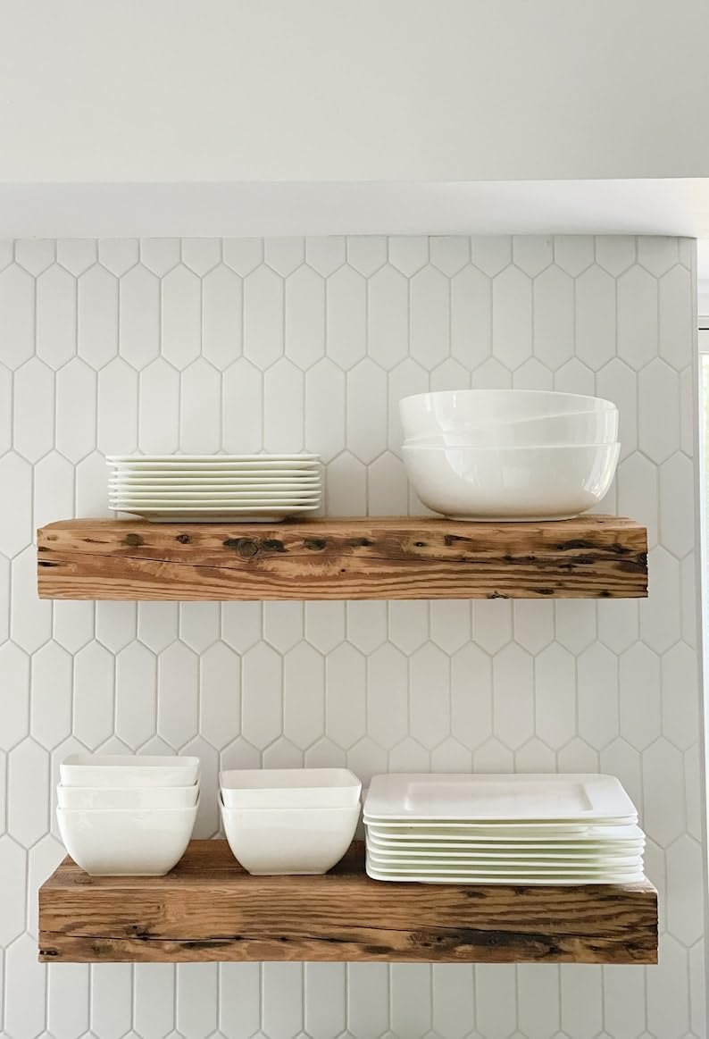 Modern Timber Craft Reclaimed Wood Floating Wall Shelf | Solid Rustic American Barnwood with Floating Shelf Brackets | 2.75" Thickness | 24" L x 10" D, Rustic Original - Unfinished