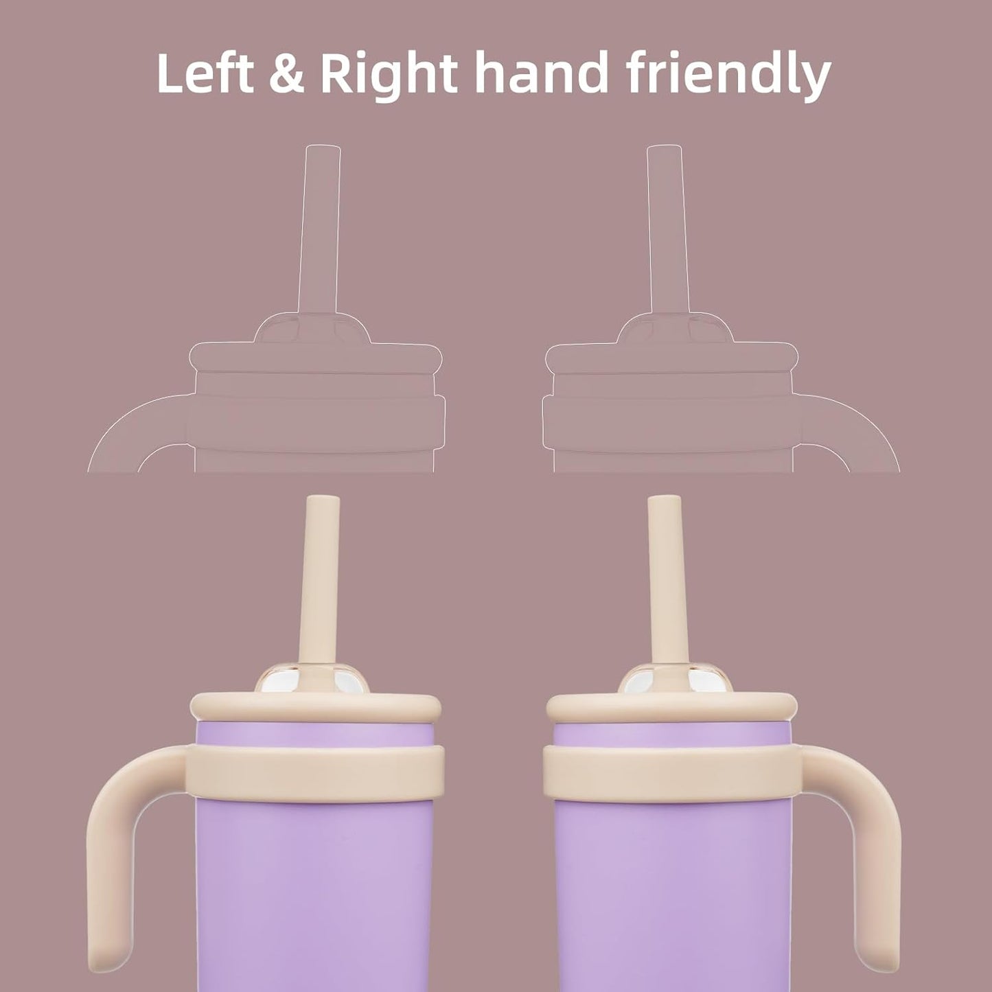 14 oz Tumbler with Side Handle, Insulated Water Bottle with Straw and 2 in 1 Lid, Stainless Steel Cup Travel Coffee Mug for Sports Office Gym,Purple