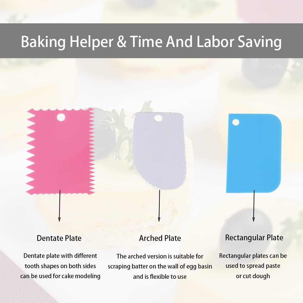 Cake Smoother Scraper Dough Scraper Tools Set,Cake Icing Scraper Smoother,Reusable Bread Cream Pizza Cutter,Flexible Plastic Pastry Cutter,For Baking Cake Edge Stripe Decorating Comb(5Pcs,Multicolor)