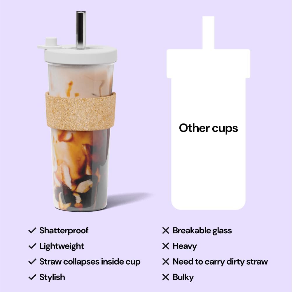 Dodoko Reusable 24 oz Bubble Tea Cup with Lid and Straw - Iced Coffee Cup - Smoothie Tumbler to Go - Breeze Blue