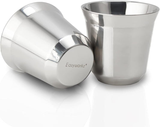 Easyworkz Stainless Steel Espresso Cup 2pcs Set Double Wall Insulated Metal Demitasse Cups 5 oz