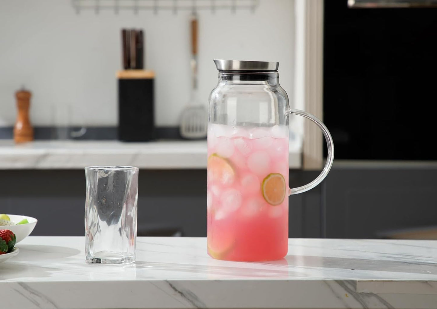 68 Ounces Glass Pitcher with Lid, Hot/Cold Water jug for Coffee, Lemonade, Iced Sun Tea,Beverage, Milk