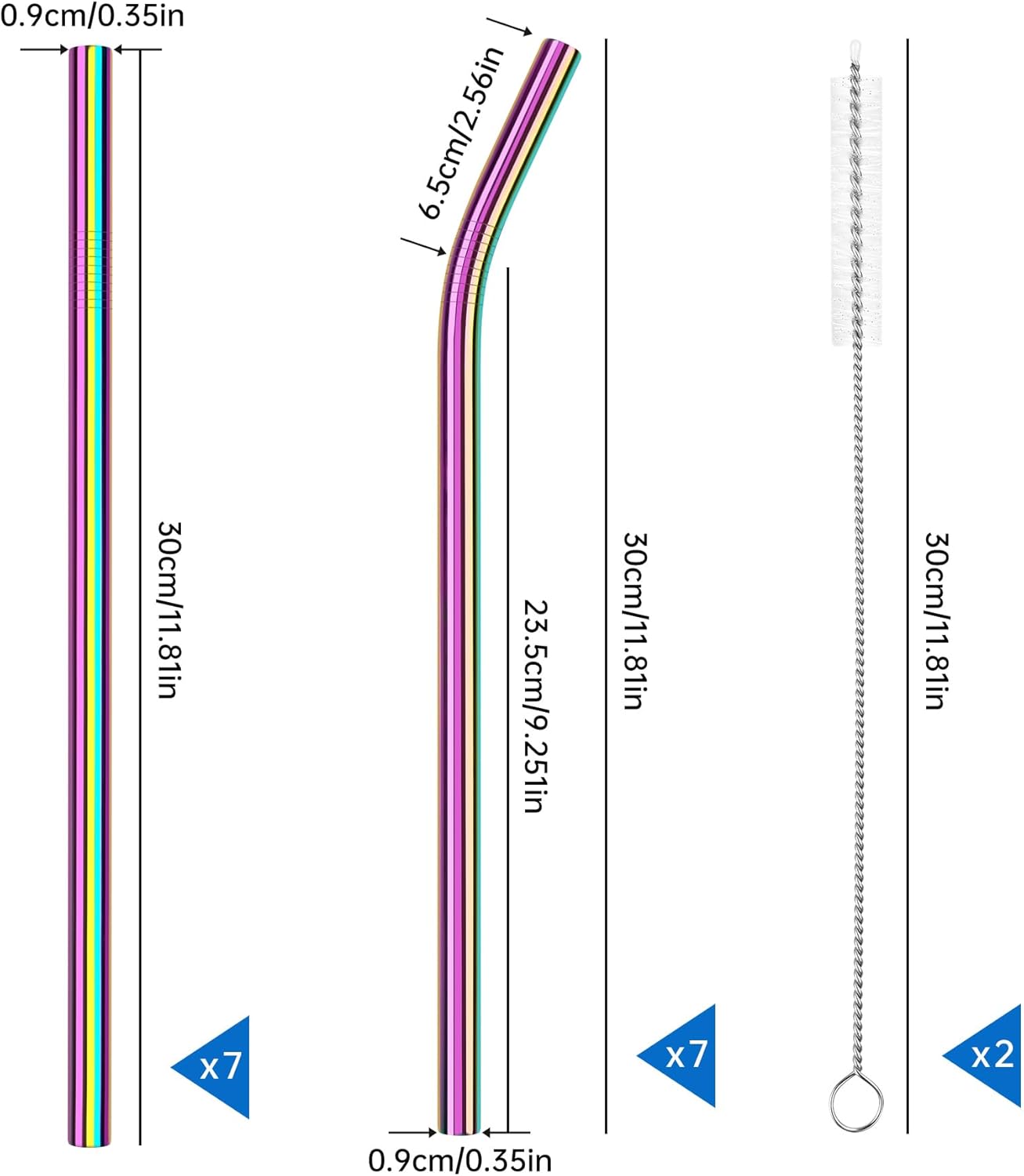Tomorotec 40oz Straws, 14PCS Stainless Steel Replacement Straws for Stanley 40oz Adventure Quencher Travel Tumblers w/Cleaning Brushes 2PCS, Food-Grade, Dishwasher Safe for Smoothies (Metallic)