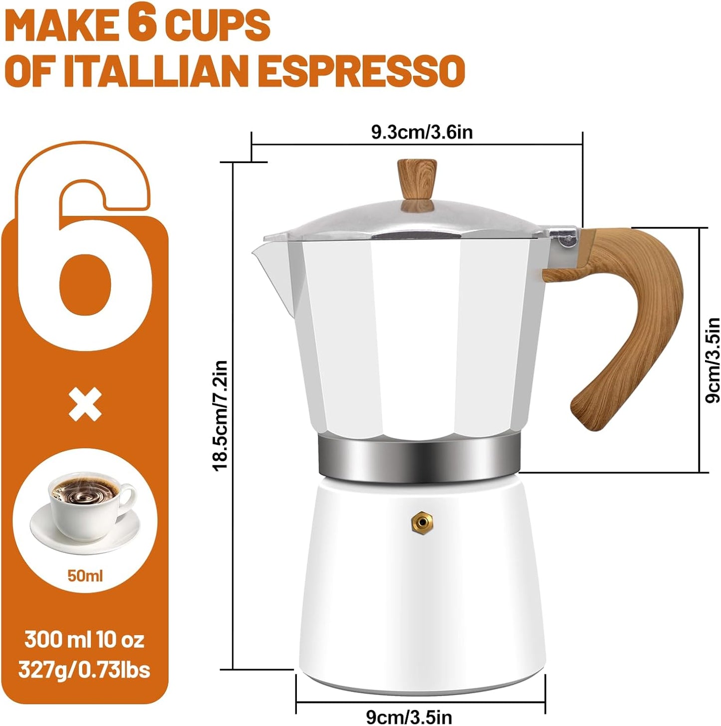 6 Cup Aluminum Espresso Stovetop Moka Pot Express Coffee Maker Percolator Italian Classic Mocha Coffee Machine for Italian and Cuban Cafe Brewing for Home & Camping 300ml 10oz