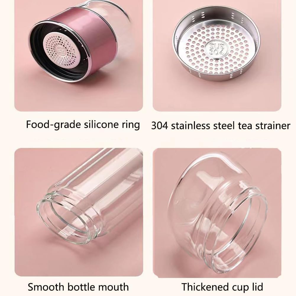 QUROXO 2025 New Tryteava Glass Infuser, Teava 3-In-1 Smart Tea Infuser with Cup Brush, Double-Layer Borosilicate Glass Tryteava Tea infusers Separation Cup (Pink, 350ml (12oz))