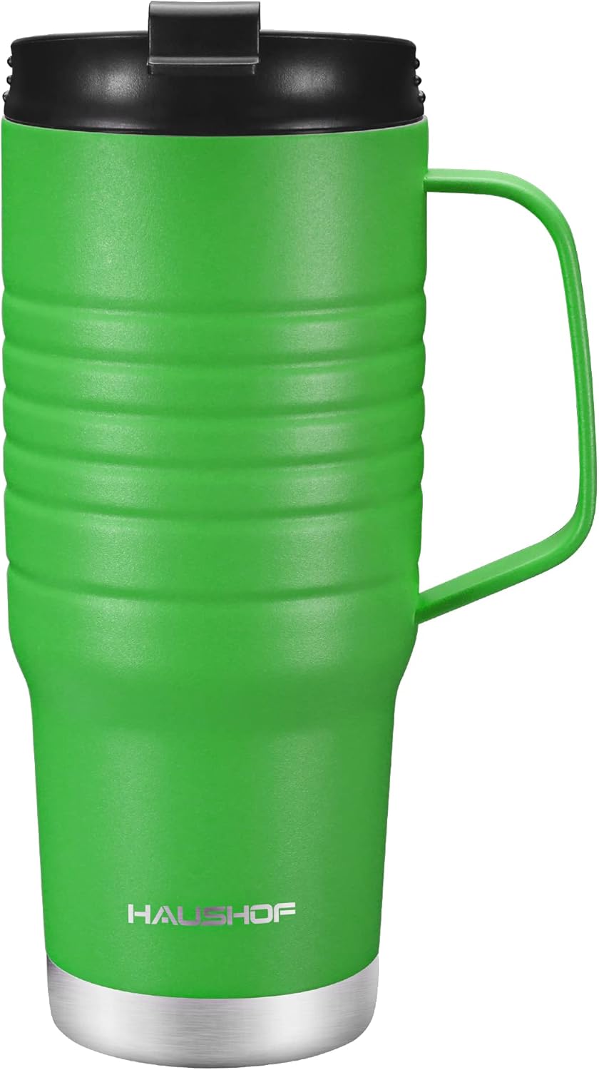 HAUSHOF 24 oz travel mug with Handle, Stainless Steel Vacuum Insulated Coffee mug, Double Wall with Leakproof Lid, BPA Free
