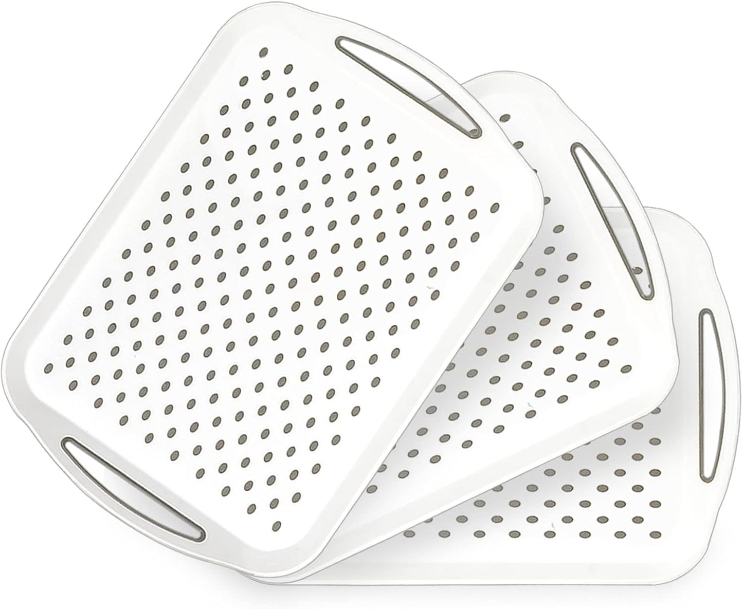 17.7" x 12.5" Anti-Slip Serving Trays with Handles, 3 Pcs X-Large Rectangular Food Serving Tray for Lap, Reusable and Durable Breakfast Tray, White